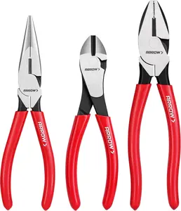 3PCS Pliers Set, 8" Needle Nose Pliers, 7" Diagonal Plier, 8" Linesman with Non-slip Handle, Premium Carbon Steel, High Leverage Design
