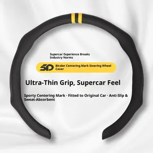 SUPEREVER Car Steering Wheel Cover Anti-Slip Safety Soft Breathable Heavy Duty Thick Sports Style Ultra-Thin Grip Supercar Feel 5D Bicolor Centering Mark