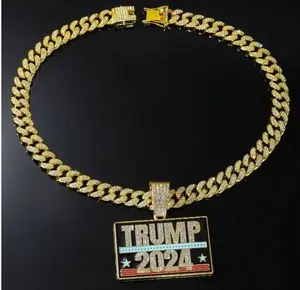 Men Trump 2024 Necklace  Miami Mens Cuban Link Chain Silver Gold Bling Cuban Necklace Chain for Men chain Hip Hop Necklace for Men Women