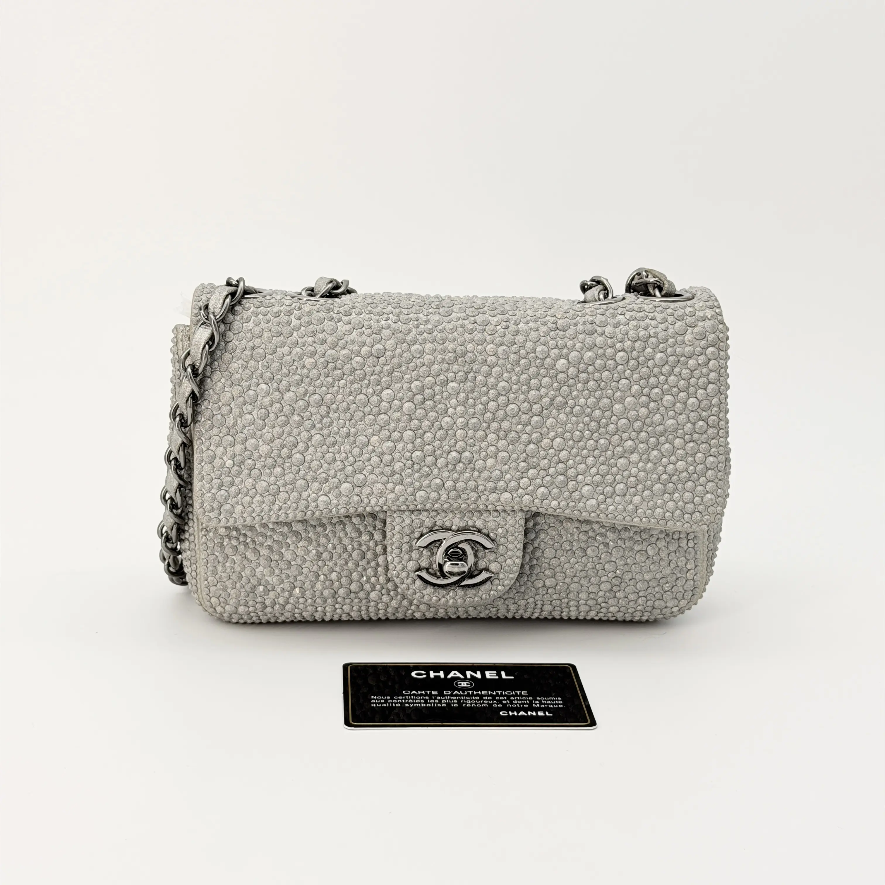 Pre-owned CHANEL leather Crossbody Bags Medium Classic Embellished Grey Pearl Flap Bag