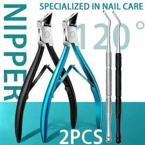 2-piece Set Unisex Household Nail Clippers Set Splash-proof Precise Trimming Stainless Steel Slant Nail Care Tool