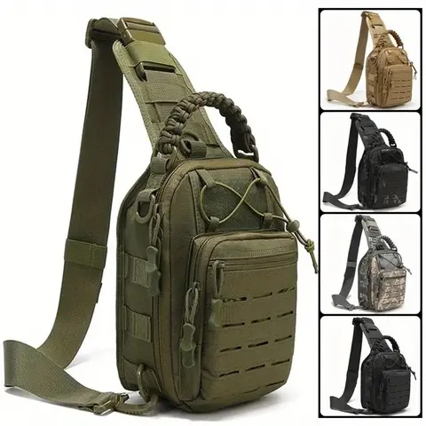 Unisex Tactical Crossbody Bag for Adults - 1000D Oxford Fabric, MOLLE System, Adjustable Crossbody Strap, Casual Zip Closure, EDC Fanny Pack Function, Outdoor Hiking Camping Bag