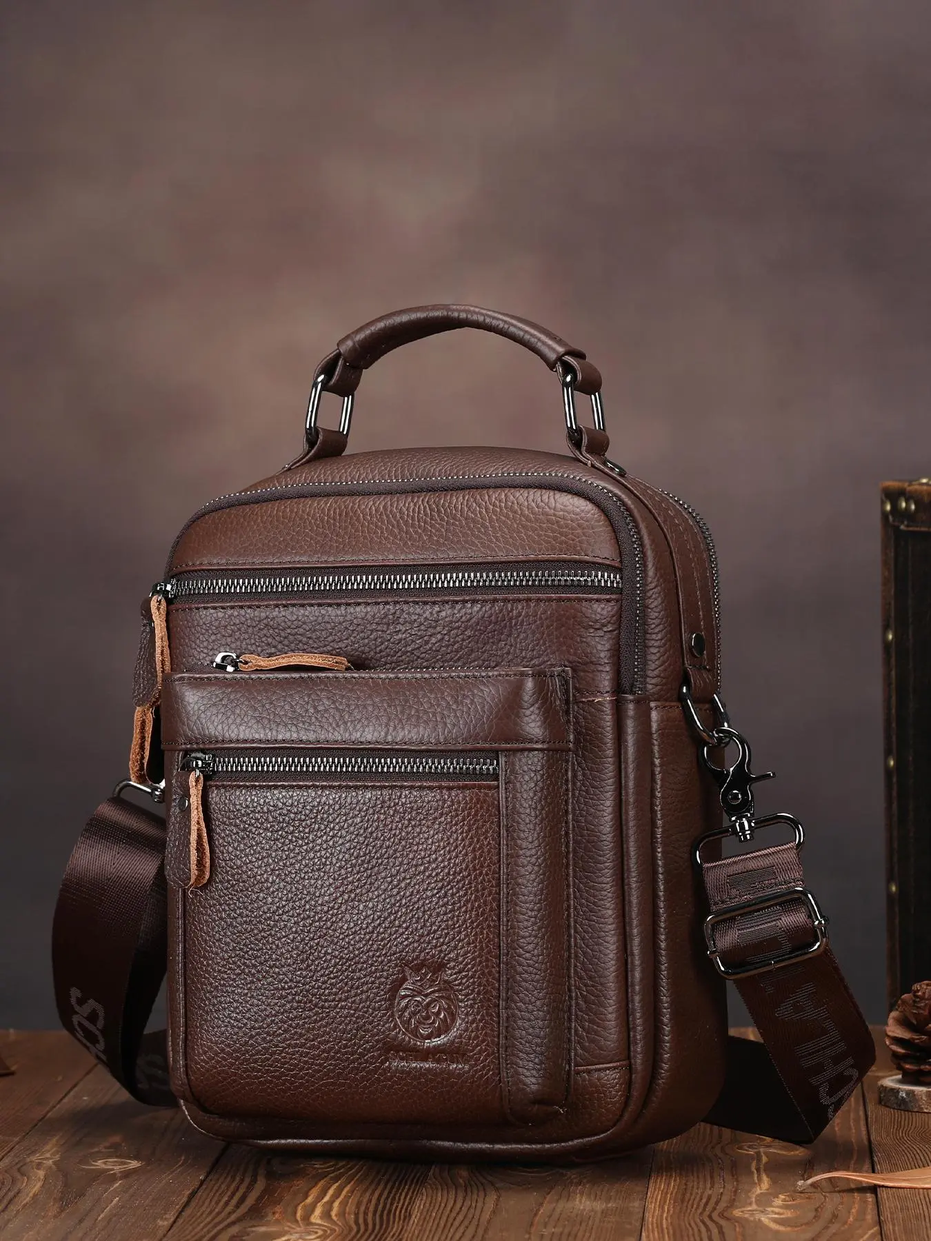 Men's Casual Plain Zipper Crossbody Bag, Fashionable Leather Shoulder Bag for Daily Used, Durable Metal & Polyester Lined Bag for Men, Zippered Sling Bag