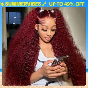 [26 Inch Only $140] STERLY 200% Density Burgundy / Natural Color 13x6 Lace Frontal Human Hair Deep Wave Wig Ombre Color Water Wave Wig 99J Curly Wigs #FB30 Highlight Pre Plucked Pre Cut Beginner Friendly Wig #Summervibes #tiktokshopmemorialday