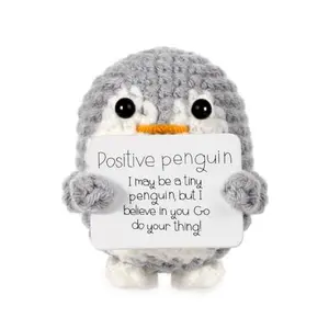 Mini Funny Penguin, Cute Potato 2.6 Inch Knitted Penguin Toy with Positive Card Crochet Doll Cheering Gift for Mom Dad Graduation Easter Family Friend Encouragement Party Decoration(Gray)