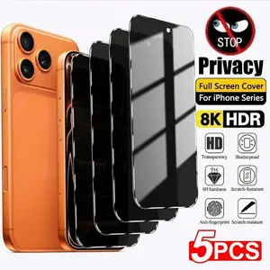 5-piece anti-peep privacy screen protector suitable for iPhone 16 17 Pro Max 15 13 14 12 11 and Air Pro Max. Privacy tempered glass screen protector, includes 3 lens covers, full privacy protection, and anti-peep camera lens protection.
