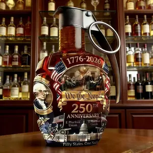 250th Anniversary Grenade Shaped Whiskey Decanter, Unique Handcrafted Glass Liquor Bottle, Perfect Gift for Men, Home Bar Decor & Collectible Display