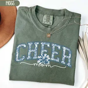 Comfort Colors Cheer Mom Shirt, Toile De Jouy Cheer Mama T Shirt, Cute Girly Aesthetic Gift for Cheer Mom, Chinoiserie Gift for Mothers Day Check Collars