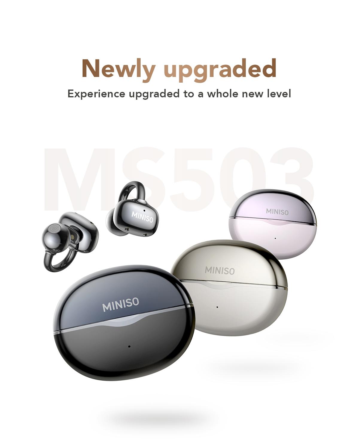 MINISO Clip On Earbuds Wireless Headphones with Bluetooth 6.0 Earphones, Stable Connection & Low Power Use, DT6.0 Pulse Directional Tech, 360° ACS Panoramic Sound, IPX5 Waterproof Audio Earbuds for Music & Calls, Comfortable for Sports