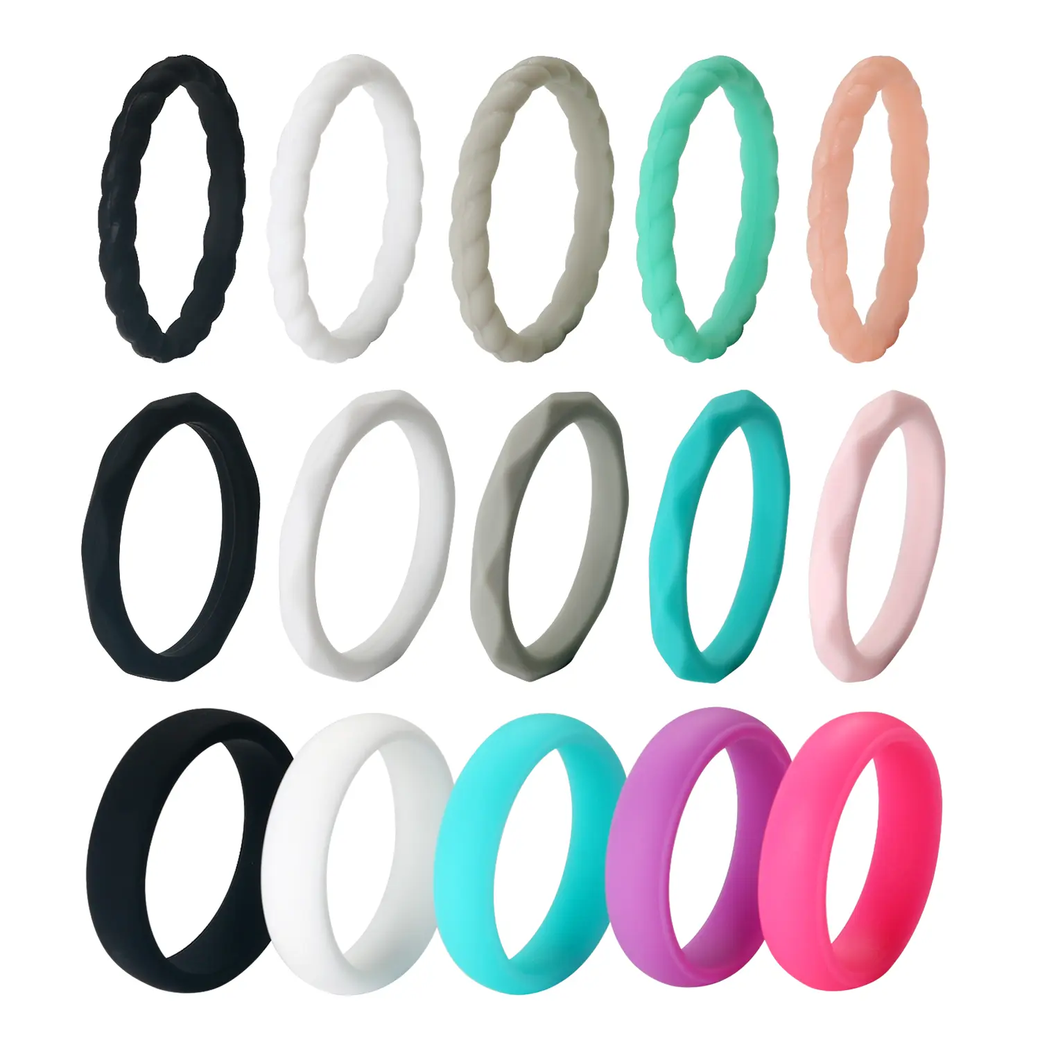 OIDEA Women's 15-Pack Stackable Silicone Rings Set - Silicone-Based Unit Set Rings, Rubber Stacking Wedding Bands, Silicone-Based Rings