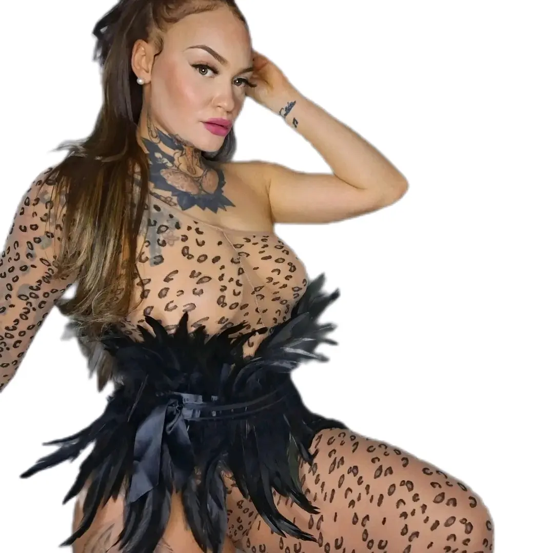 Leopard body suit / Feather waist band Bodysuit Outfit