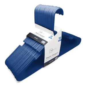 Durable Plastic Clothing Hangers - 18 Pack, Blue for Efficient Wardrobe Organization