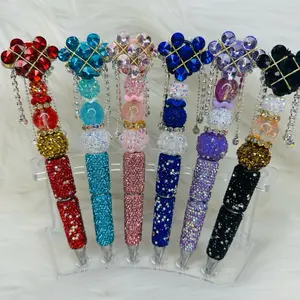 Heart Shaped Bling Beadable Fancy Rhinestone Pens Refillable with Colorful Beads and Rhinestones for Stylish Writing