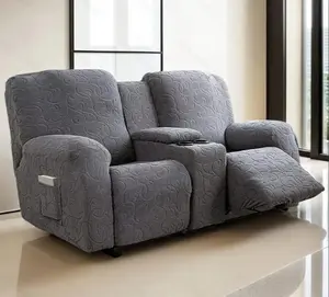 Recliner Loveseat Cover with Center Console, 2 Seater Jacquard Recliner Slipcover with Pockets, Washable Removable Cushions Protector #TikTokShopHolidayHaul