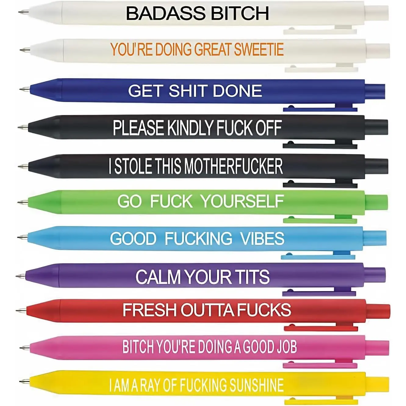 11 count Funny Adult Ballpoint Pen Set,  Days of The Week Swear Cuss  Pens for Office Gifts, Novelty Pens for Corworkers