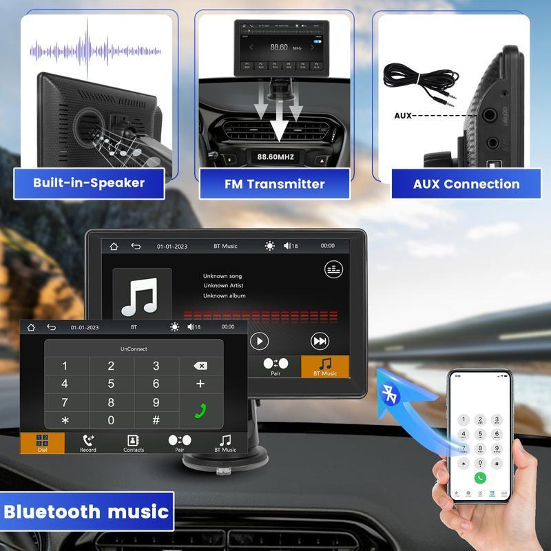 2026 New Wireless Carplay Screen for Car, 7 Inches, Backup Camera, Music/Mirror Link/Navigation for All Cars，Equipped with AUX cable