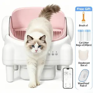 TAYACICY Open-Top Self - Cleaning Litter Box Smart Automatic with App Control for Multiple Cats Large-Capacity Large Waste Bin Cream White 10.5L Capacity Dual Safety Sensors Odor Control Includes 2 Roll Liners