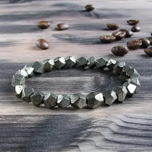 Genuine Pyrite Abundance Bracelet, Fortune Bracelet, Raw Pyrite Handmade Beads, 8mm Round Natural Stone Protection Bracelet, Prosperity And Protection, Unisex Fashion Vintage Jewelry Accessories, Gorgeous Crystal Holiday Gifts For Loved Ones