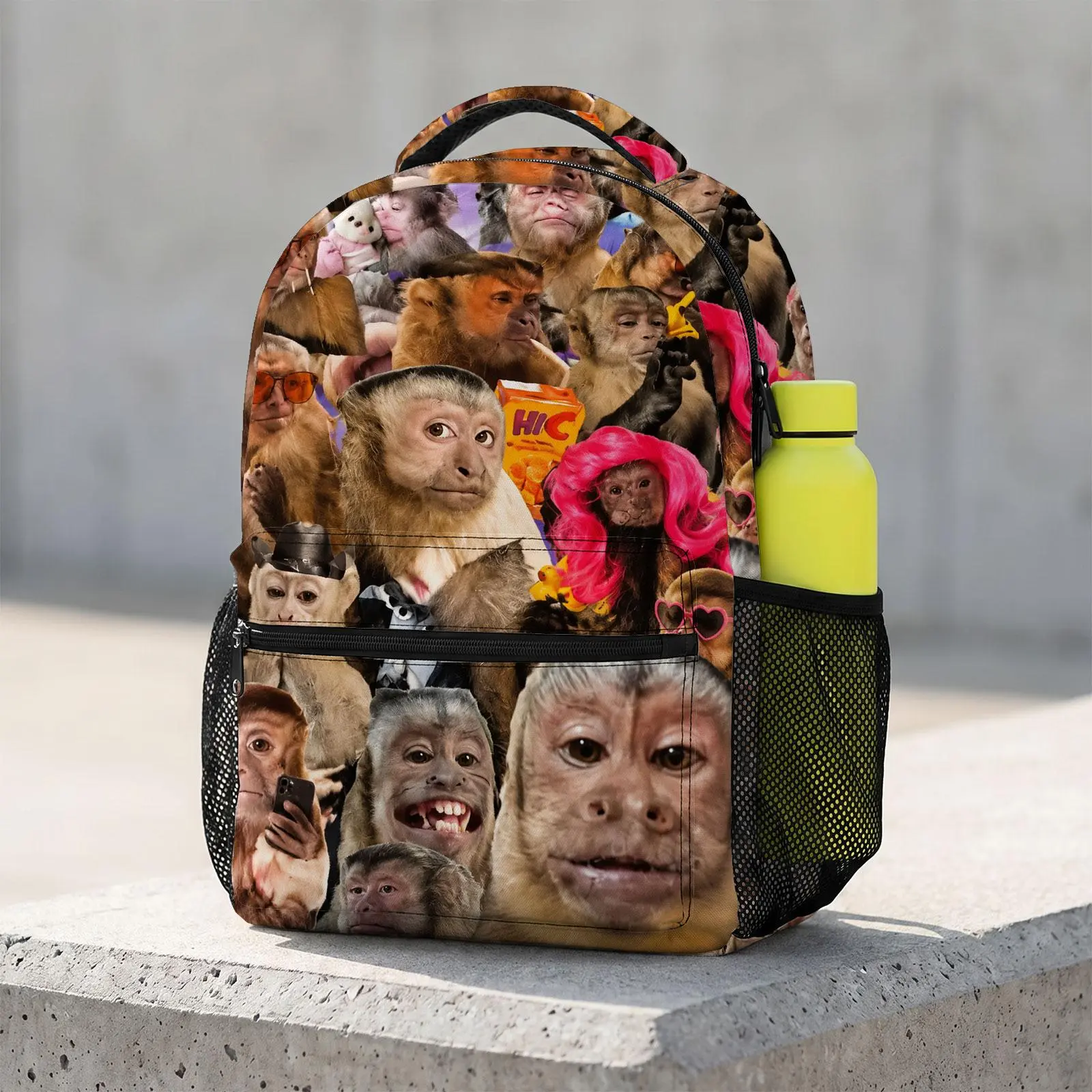 Playful-Monkey Large Capacity Cute Cartoon Animal Travel Bag | Heavy Duty School Backpack with Chest Buckle | Kawaii Printed Bookbag for Boys & Girls