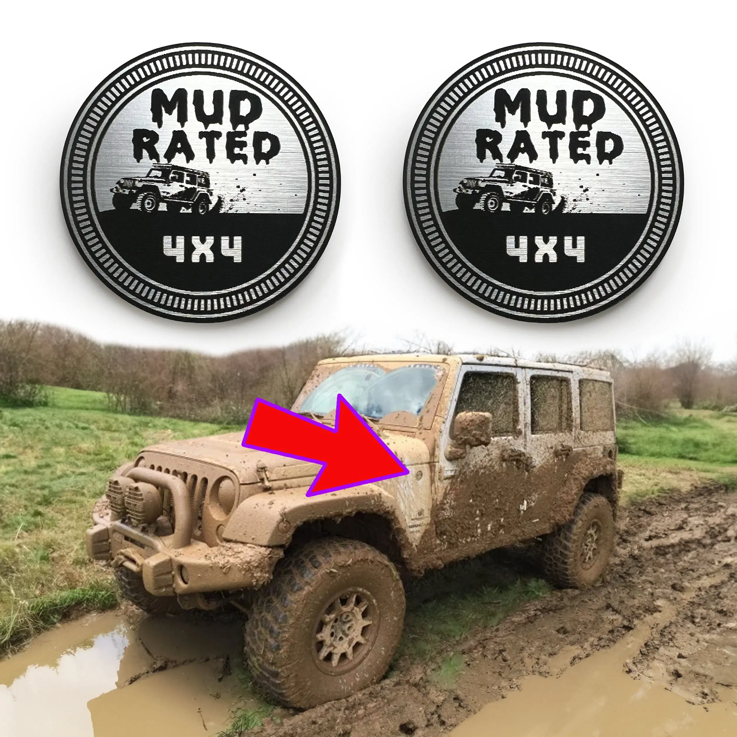 Pair (2) MUD Rated Fender Badges fits JEEP WRANGLER YJ JL JK TJ CJ emblems