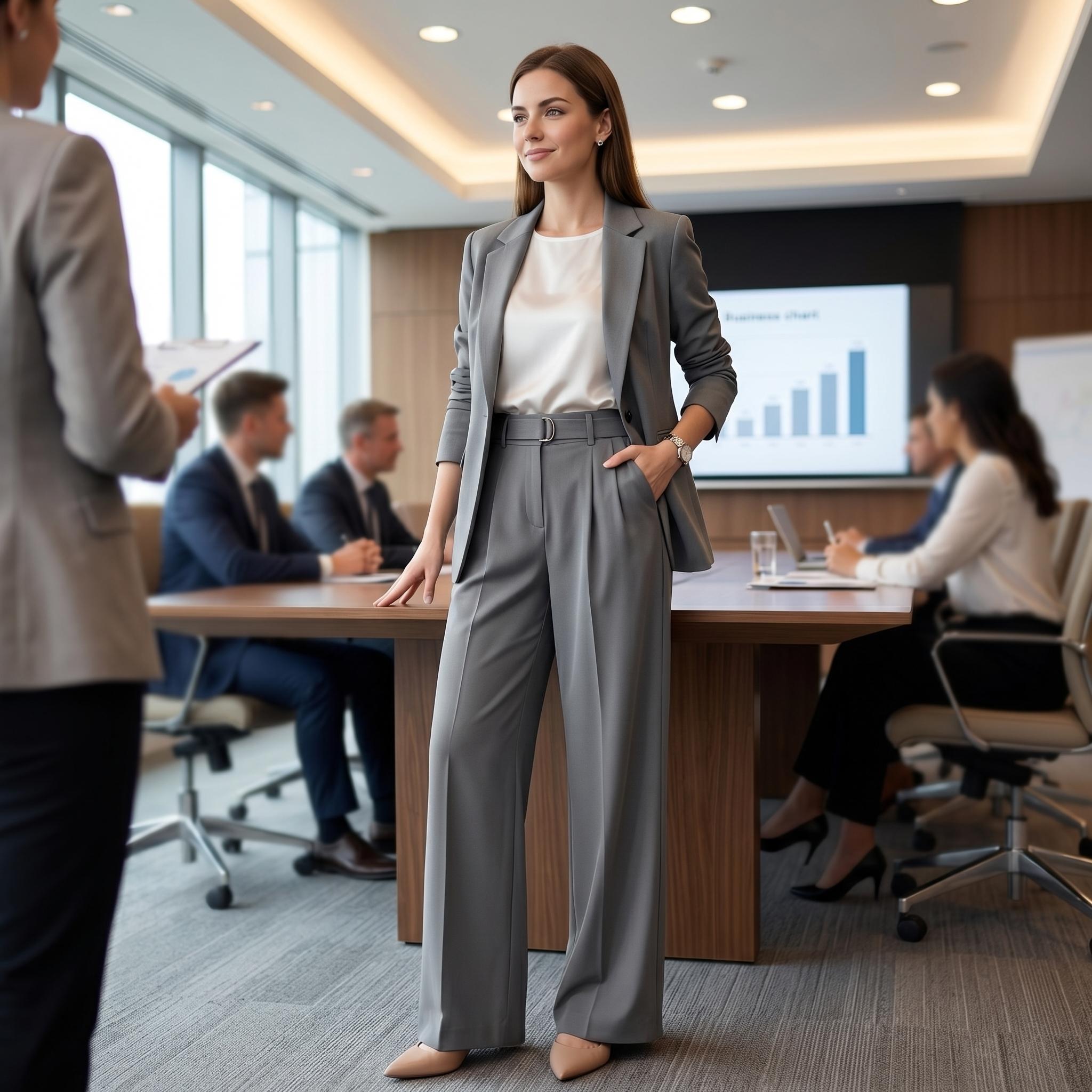 CQQNBV High Waisted Wide Leg Dress Pants for Women, Flowy Business Casual Work Trousers, Loose Straight Leg Office Pants with Pockets, Comfy Everyday Travel Outfit