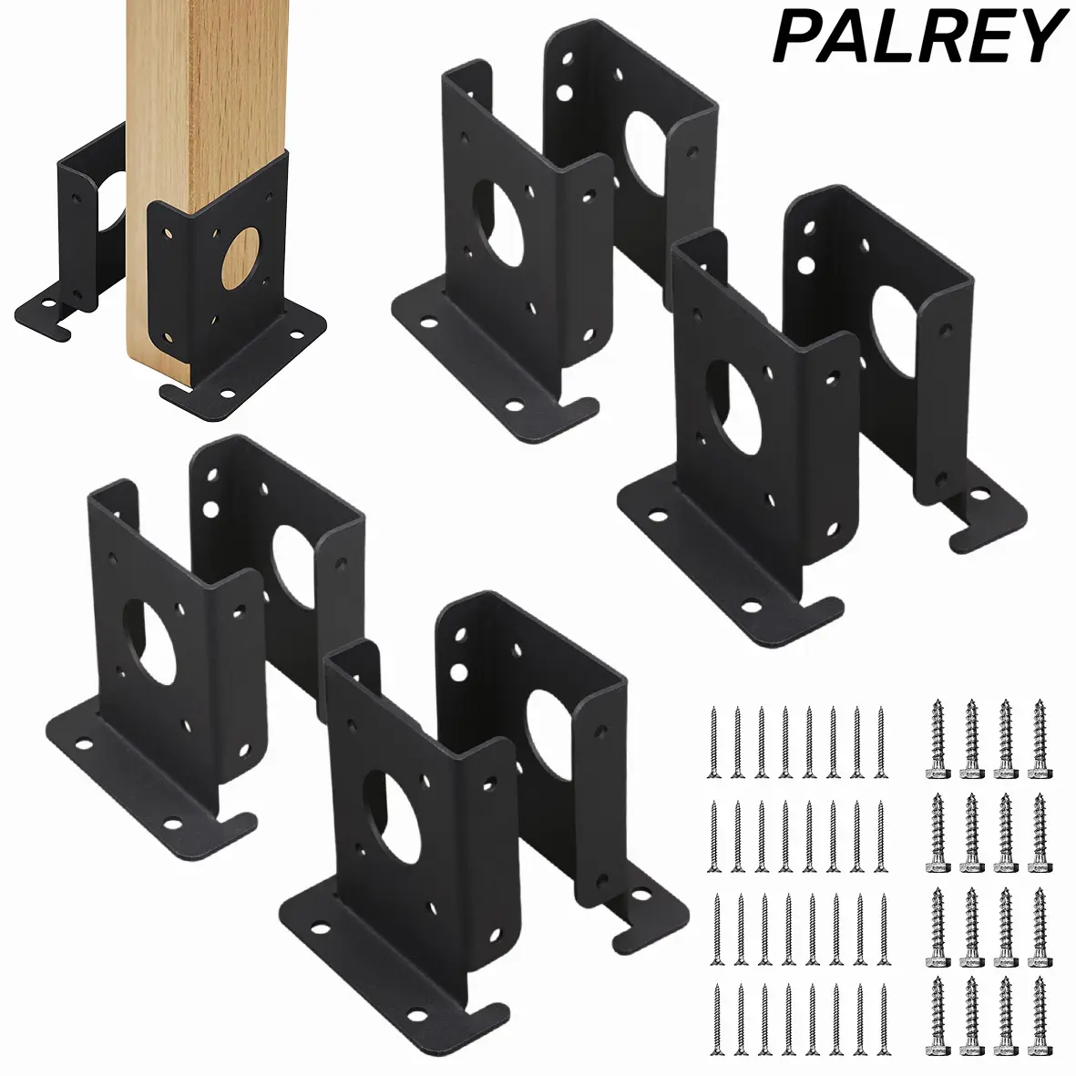 8pcs Heavy Duty Adjustable Post Base Brackets Kit, Fit 4X4/4X6 Fence Pergola Post Anchor Base Supports for Deck Railing Mailbox Garden Use