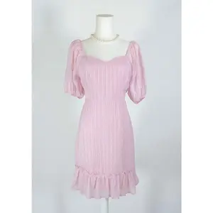 Madeleine Mauve Puff Sleeve Ruffle Trim Dress