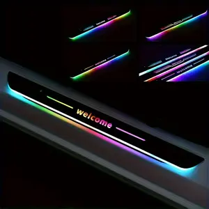 Car Door Sill Lights with Welcome Logo RGB LED Entry Guard USB Charging Auto ON/OFF Waterproof Step Lights for All Cars 1Set4