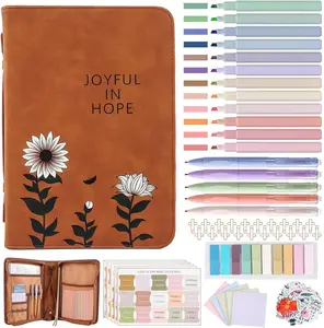 Leather Bible Cover Case with Handle Quilted Journaling Kit Study Supplies Christian Gift For Women Teens