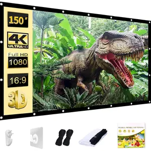 Outdoor Projector Screen 150 inch, Washable Projector Screen 16:9 Foldable Anti-Crease Portable Projector Movies Screen for Home Theater Outdoor Indoor Support Double Sided Projection