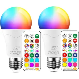 iLC LED Light Bulb 85W Equivalent Color Changing 9 RGB Colors 2700K Warm White Remote Control 6 Modes Timing Sync Dimmable E26 Base 2 Pack Home
