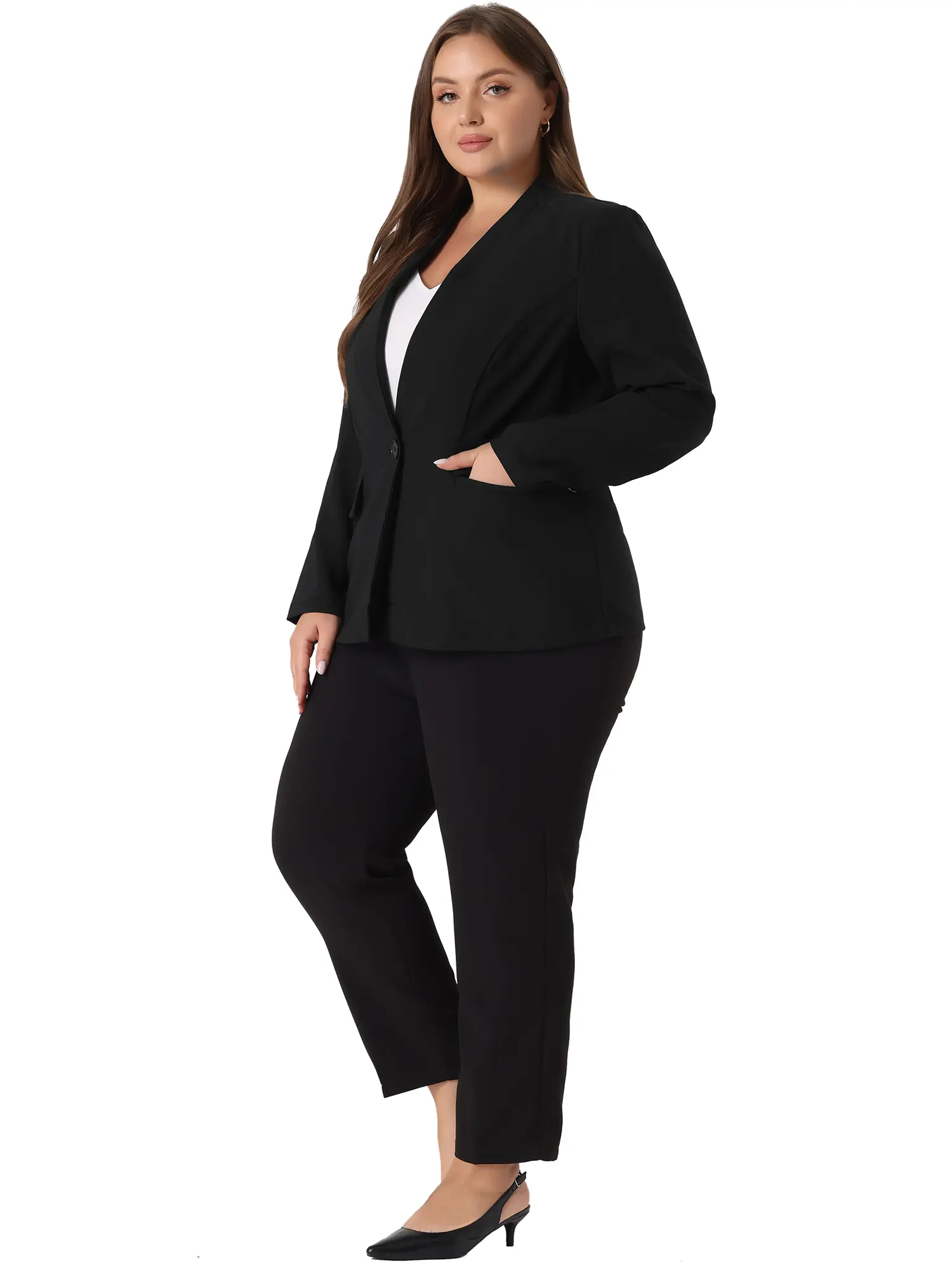 Agnes Orinda Plus Size Blazers for Women Button Long Sleeve Office Work Business Suit Blazer Jacket