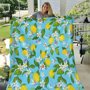 1pc soft and comfortable lemon floral digital printed blanket, small cover blanket, bed blanket, nap blanket- throw blanket, home decoration-suitable for all seasons and camping, home and office comfortable nap blanket, best gift choice for gift giving