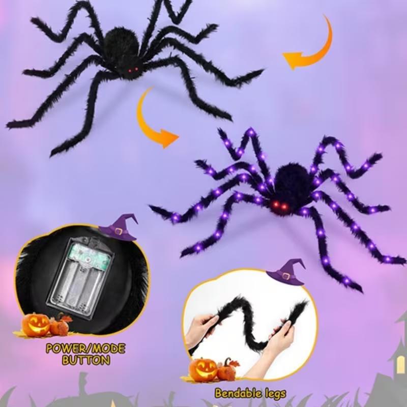 79 Inch for halloween Spider Decor for halloween Prop - Glowing Spider with LED Lights for Home Indoor Decoration, Red Eye for halloween Spider for Haunted Houses, Patios, Walls, And Party Decorations - Bring More Scare for Halloween