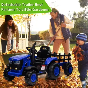 GARVEE 12V Electric Ride-On Tractor with Trailer, Remote Control, Spring Suspension, 35W Dual Motors, Music and USB Features, Suitable for Ages 3 and Up, Blue Color
