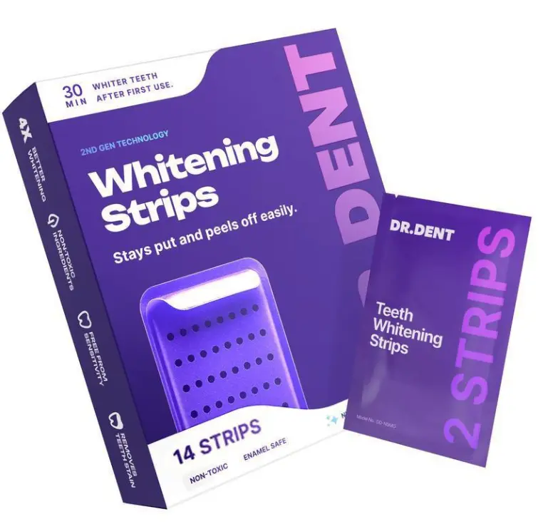 Dr. Dent Purple Teeth Whitening Strips | Enamel-Safe Cleaning Strips for a Brighter Smile | Gentle Formula for At-Home Use | In Stock US