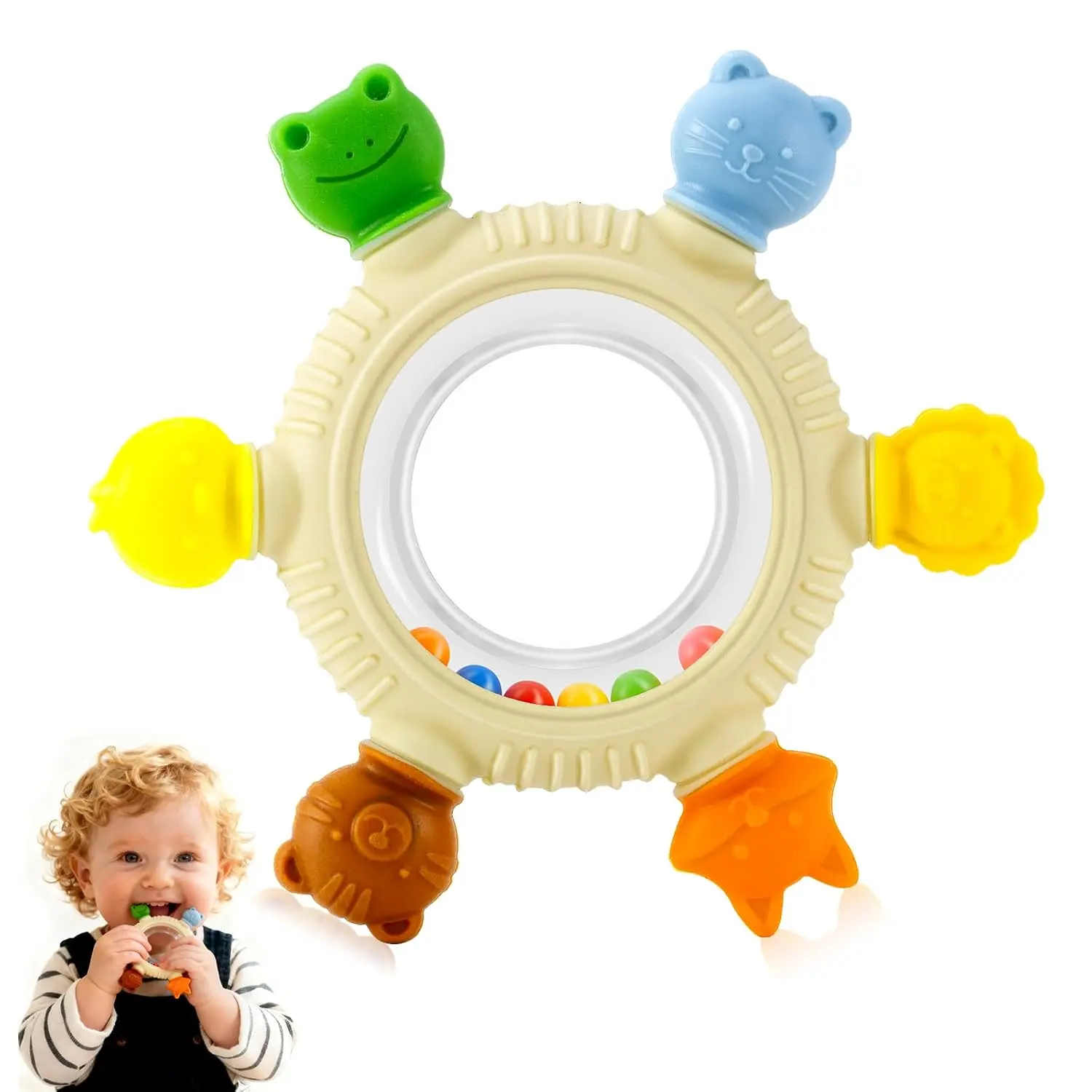 Silicone Baby Teether Toys, BPA-Free Freezer-Safe Sensory Chew Toys for 0-6/6-12 Months Infants, Easy Grip for Sore Gum Relief