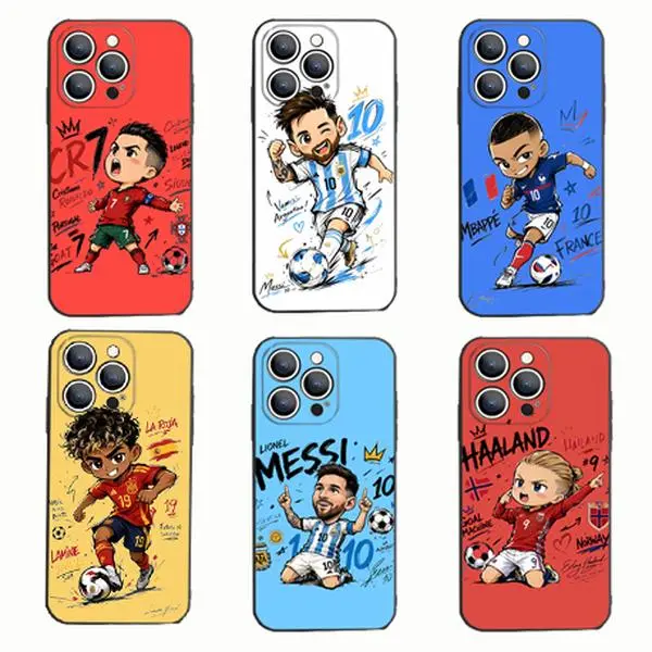 Cute Q-Version Cartoon Football StarSmartphone Case - Graffiti NationalTeam Soccer Athlete ProtectiveDesigner Shell, Cellphone Accessoriesfor iPhone 11-17 Pro Max & SamsungS21-S26, Handheld Girly Gift，Gifts for World Football Fans