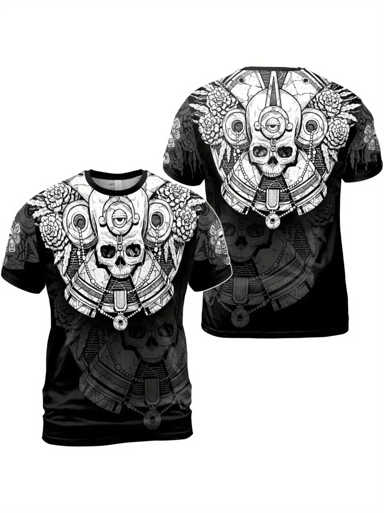Men's Mexican Cultural Aztec Maya Tribe Print T-Shirt, Menswear Short Sleeve Round Neck Casual Streetwear Party Wear Fitted, Eagle Cactus Snake Patterns, Gift, Long, Tops, Clothes