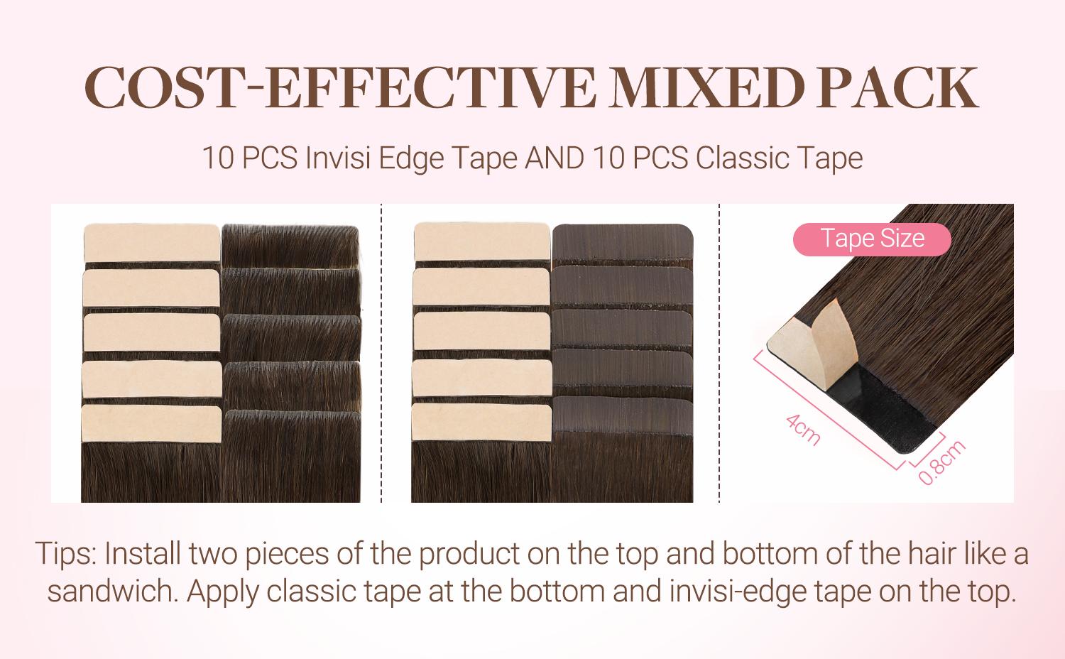 GOO GOO Invisi Edge Tape in Hair Extensions Straight Human Hair, 14inch-24inch 20pcs 50g, Seamless Injected Tape, Virgin Remy Hair, Natural Look