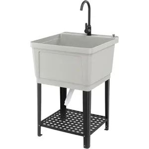 summervibes Utility Sink Laundry Tub for Washing Room, Freestanding Utility Sink with Stainless Steel Faucet (23.6"W×23.6"D×36.2"H, Grey) summervibes