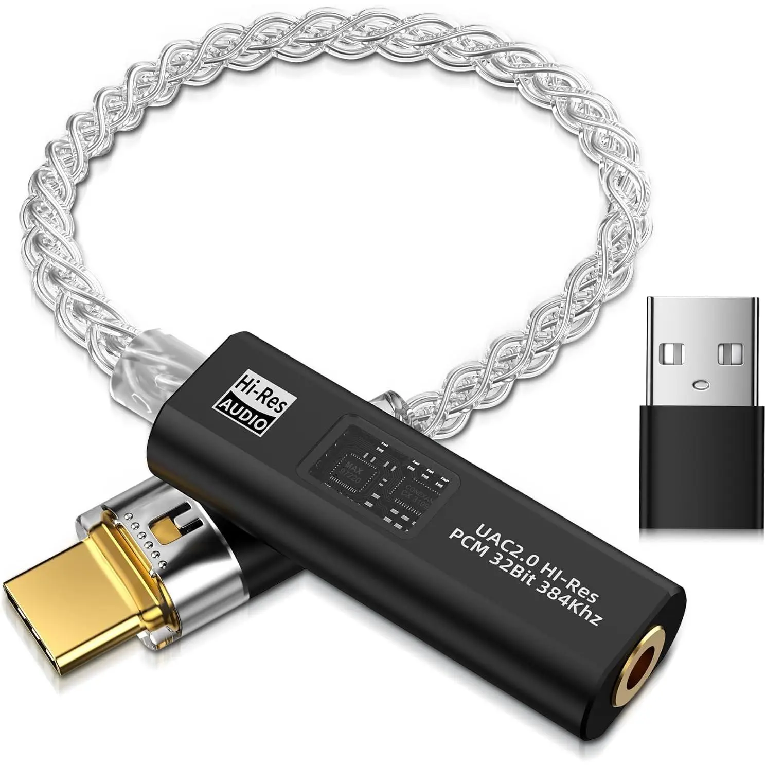 USB C to 3.5mm Audio Adapter Equipped with  DAC Chip CX31993&MAX97220, Audio Dongle with HiFi Amplifier, USB C to 3.5mm Headphone Aux Converter & USB A Adapter for Android  iPad PC