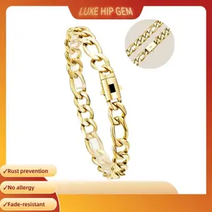 Luxe Hip Gem 14K Gold Plated Chain Bracelet - Nano Coating, Waterproof, Rustproof, Hypoallergenic, 8mm Width, Magnetic Buckle, Best valentines gifts