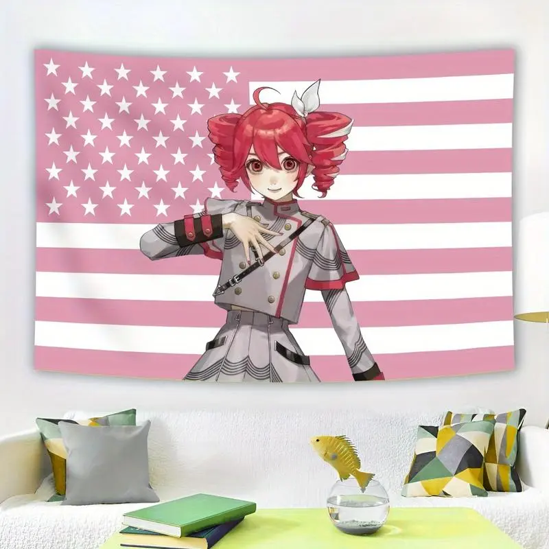 Kasane Teto Flag Motif Fabric Tapestry - Cute Aesthetic Wall Decor, Home Supplies Gift for Characters Fans