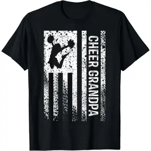 Cheer Grandpa Vintage American Flag Cheerleader Squad T-Shirt Pure Cotton Graphic Tees Menswear Top: Gifts for Men & Women