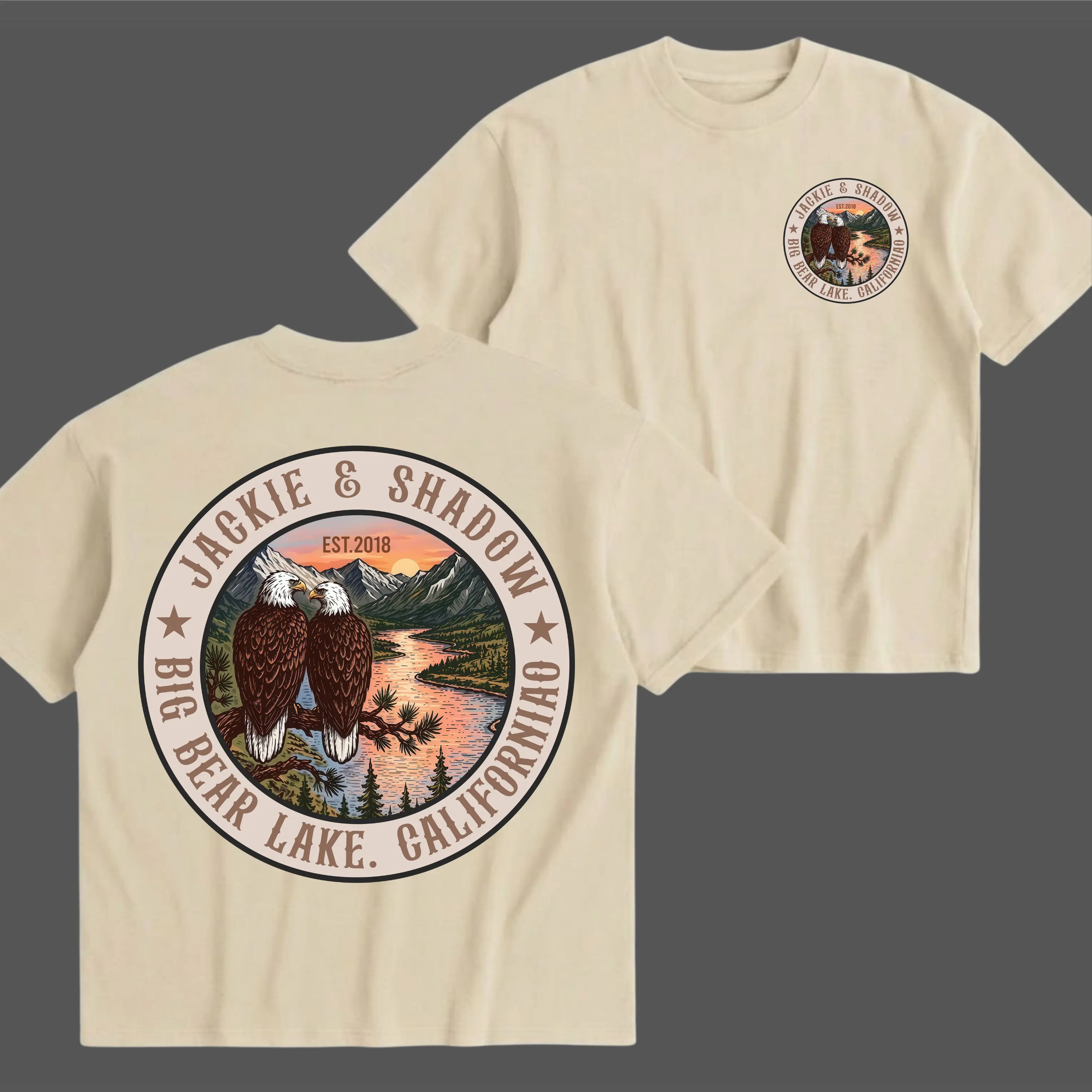 Jackie and Shadow 2 Sided Print Shirt, Big Bear Bald Eagle Shirt, MADE IN USA