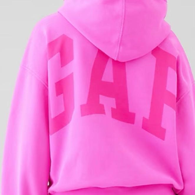 GAP Logo Hoodie - Pink Fleece Pullover with Hood and Long Sleeves