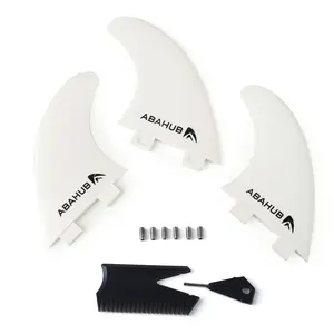 Abahub Surfboard Thruster Fins Set, Compatible with FCS Style Fin Box, Fiberglass Reinforced G5 Surf Fin, 3 Fins for Surf Boards, Surfing Longboard, Shortboard, with Screws and Key, Black/Blue/White