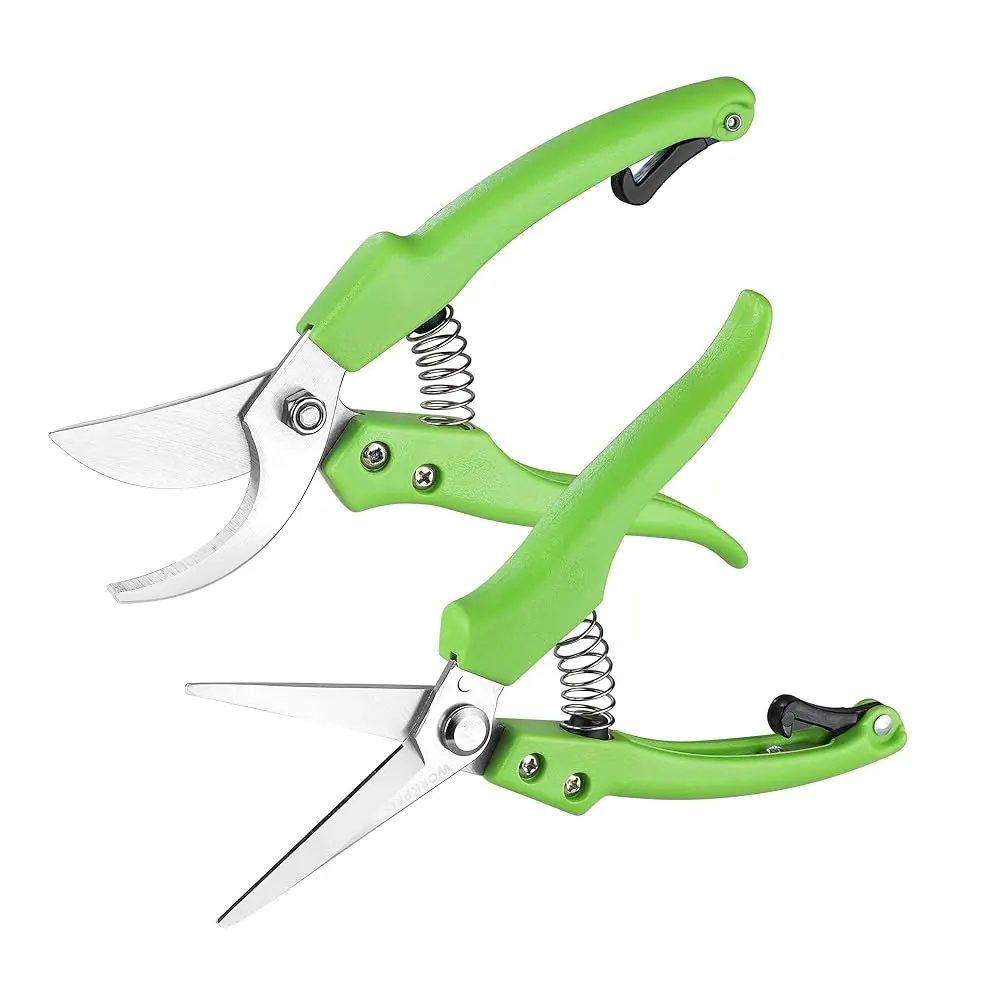 #summersale WORKPRO Garden Clippers, 2 Pcs Flower Scissors Include 8" Bypass Pruner and 8.5'' Straight Blade Shear, Professional Pruning Shears Kit for Cutting Flowers, Trimming Plants, Fruits Picking