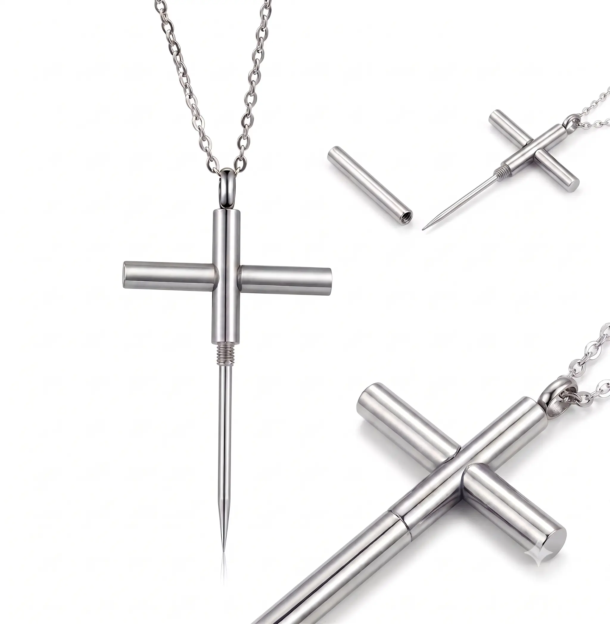 Multi-Functional Stainless Steel Cross Necklace | EDC Tool Pendant | Mens Jewelry Gift
